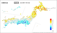 5日の最高気温平年差の分布図