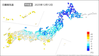 一昨日の最高気温平年差の分布図