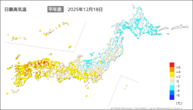 昨日の最高気温平年差の分布図