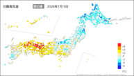 5日の最高気温前日差の分布図