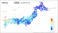 12日の最高気温前日差の分布図