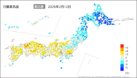 12日の最高気温前日差の分布図