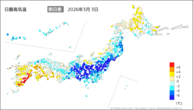3日の最高気温前日差の分布図