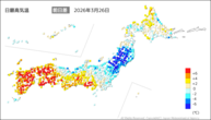 26日の最高気温前日差の分布図
