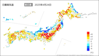 昨日の最高気温前日差の分布図