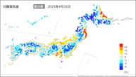25日の最高気温前日差の分布図