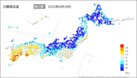 一昨日の最高気温前日差の分布図