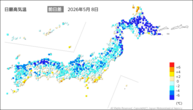 8日の最高気温前日差の分布図