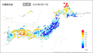17日の最高気温前日差の分布図