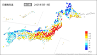 18日の最高気温前日差の分布図