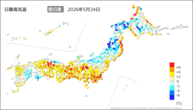 24日の最高気温前日差の分布図