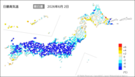 昨日の最高気温前日差の分布図