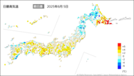 5日の最高気温前日差の分布図
