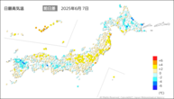 7日の最高気温前日差の分布図