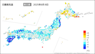 8日の最高気温前日差の分布図