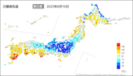 昨日の最高気温前日差の分布図