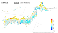 19日の最高気温前日差の分布図