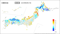 20日の最高気温前日差の分布図