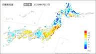 21日の最高気温前日差の分布図