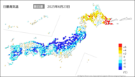 22日の最高気温前日差の分布図