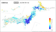 昨日の最高気温前日差の分布図