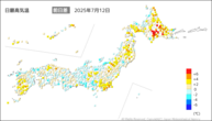 今日の最高気温前日差の分布図