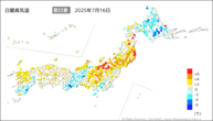 16日の最高気温前日差の分布図