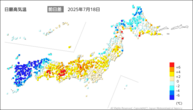 昨日の最高気温前日差の分布図