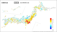 2日の最高気温前日差の分布図