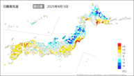 5日の最高気温前日差の分布図