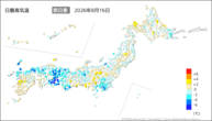 16日の最高気温前日差の分布図