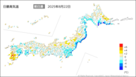 22日の最高気温前日差の分布図