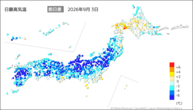 3日の最高気温前日差の分布図