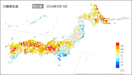 5日の最高気温前日差の分布図
