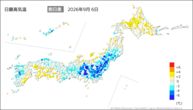 6日の最高気温前日差の分布図