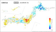 7日の最高気温前日差の分布図