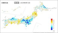 12日の最高気温前日差の分布図