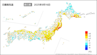 昨日の最高気温前日差の分布図