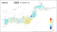 今日の最高気温前日差の分布図