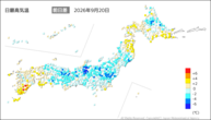 20日の最高気温前日差の分布図