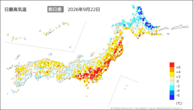 22日の最高気温前日差の分布図
