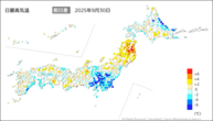 30日の最高気温前日差の分布図