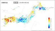 4日の最高気温前日差の分布図