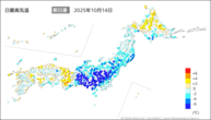 14日の最高気温前日差の分布図