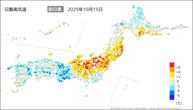 15日の最高気温前日差の分布図