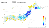 16日の最高気温前日差の分布図