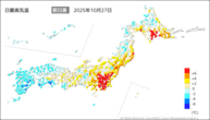 27日の最高気温前日差の分布図