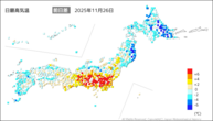 26日の最高気温前日差の分布図