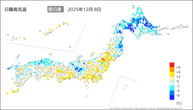 8日の最高気温前日差の分布図