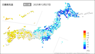 昨日の最高気温前日差の分布図